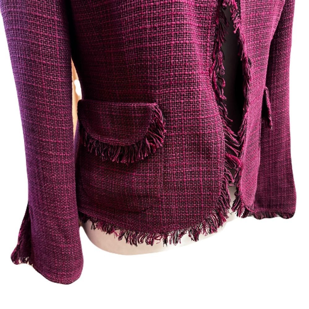 Anne Klein Raspberry & Black Fringe Tweed Blazer | Size 2P | EUC - Picture 3 of 11